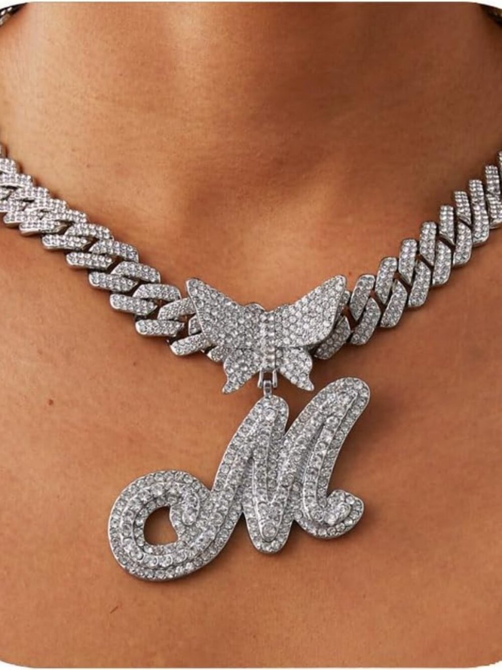 Silver Cuban Link Chain for Women 14k Gold Plated Letter Necklace Initial Custom